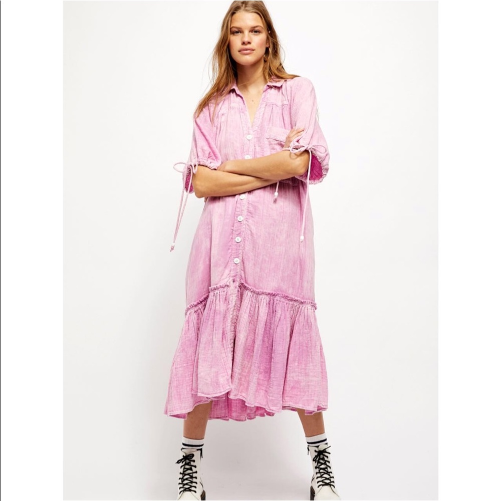 Free People Maya Shirt Dress Pink Gauze Oversized
